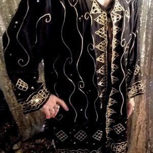 BOHO Festival Vintage Black Gold Sequined Light Jacket S-M New